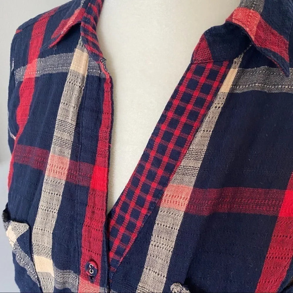 Skies Are Blue Lawler Plaid Navy and Red Long Sleeve Shirt - Picture 3 of 12